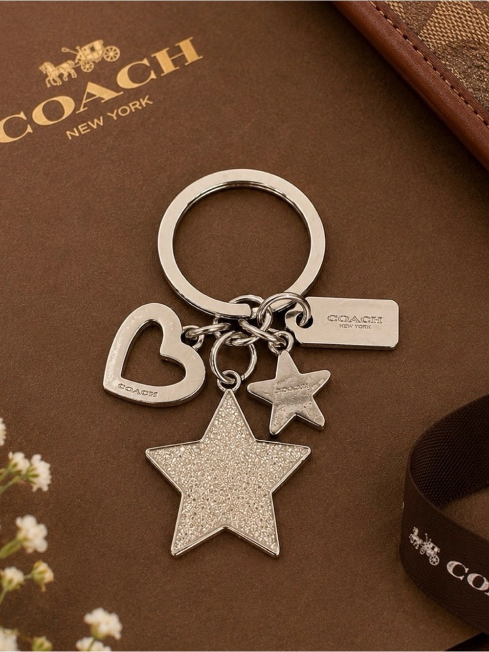 Coach star and heart charm keychain, Vintage Metal Keych